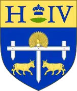 Blason en couleurs représentant deux vaches avec l'inscription « H IV ».