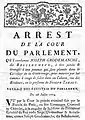 Arrest de la cour du parlement 28 juillet 1774, qui condamne Joseph Grodemanche dit Bellehumeur, signé Vandive (1/4).