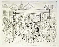 « Un Arrêt d"autobus » (gare Montparnasse) par (en) Suzanne Balkanyi, v. 1952