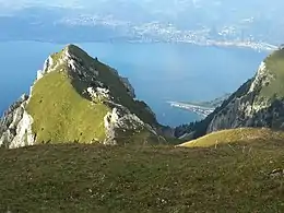 Affluence du Rhône dans le Léman vue depuis le Grammont (2 172 m).