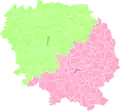 Les arrondissements de 1926 à 2017 : Aubusson (rose), Guéret (vert)