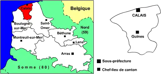 Carte de l'arrondissement de Calais jusqu'en 2015