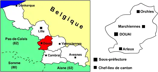 Carte de l'arrondissement de Douai