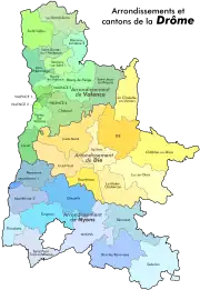 Carte des cantons de la Drôme.