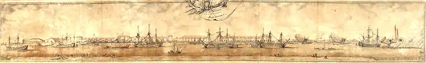 Dessin de l'arsenal de Rochefort en 1690