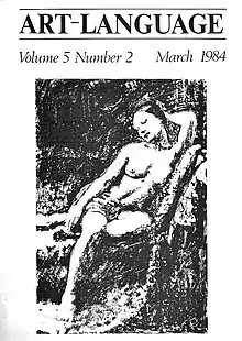 photographie montrant un dessin d'une femme nue reproduit sur la couverture de la revue Art-Language volume 5 numéro 2