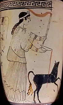 Artémis versant une libation, lécythe attique à figures blanches à la manière du Peintre de Bowduin, 460-450  av. J.-C., musée du Louvre.