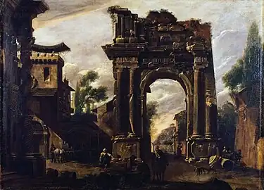 Viviano Codazzi, Capriccio avec arc et scène de genre (v. 1660-70).