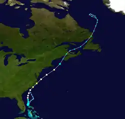 Trajectoire d’Arthur le long de la côte est.