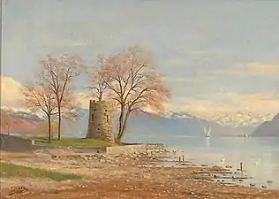 Vue de la tour Haldimand, au bord du lac Léman (vers 1900), musée historique de Lausanne.