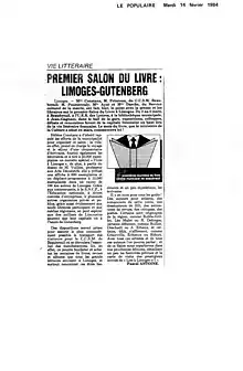 Article du populaire pour la première édition des journées du livre de Limoges du 14 février 1984.