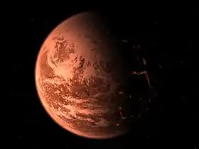 Représentation de Gliese 876 d comme planète tellurique