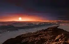 Vue d'artiste de la surface de Proxima Centauri b.