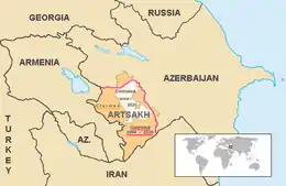 Map showing Nagorno-Karabakh in Azerbaïdjan