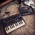 Arturia MicroBrute (2013) (left) with ZOOM R8