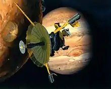 Vue d'artiste de Galileo, seule sonde spatiale à s'être placée en orbite autour de Jupiter avant Juno.