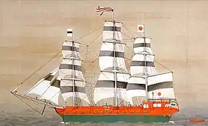 Esquisse représentant un navire de guerre du XIXe siècle de profil.