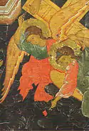 Ascension-Descente aux enfers, fragment : les anges. deuxième quart du XVIe s. Musée de Vologda. Provient du monastère de Gorne-Ouspenski