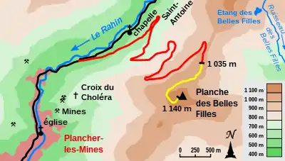 Carte montrant le relief échelonnée par centaine de mètres.