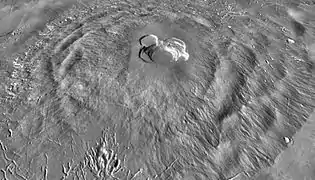 Ascraeus Mons (THEMIS IR avec altimétrie MOLA, étirement vertical 3x), Mars