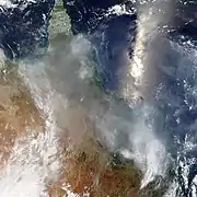 Cendres volcaniques de l'éruption au-dessus du Queensland, en Australie, le 17 janvier.