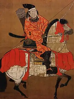 Portrait funéraire d'Ashikaga Yoshihisa à cheval, attribué à Kanō Masanobu, v. 1498.