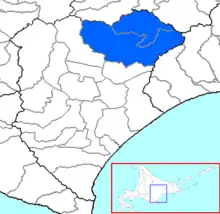 Carte bicolore montrant l'emplacement du district d'Ashoro.