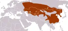Carte d'Eurasie avec une large zone colorée à l'est