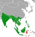 Distribution :* Vert : Native* Rouge : introduite.