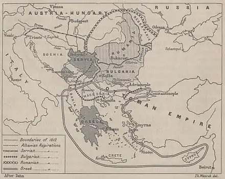 Les aspirations irrédentistes dans les Balkans en 1912.