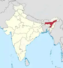 Carte de l'Inde et emplacement de la régiom de l'Assam du Nord dans le pays.
