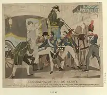 gravure d'époque représentant l'assassinat du duc.
