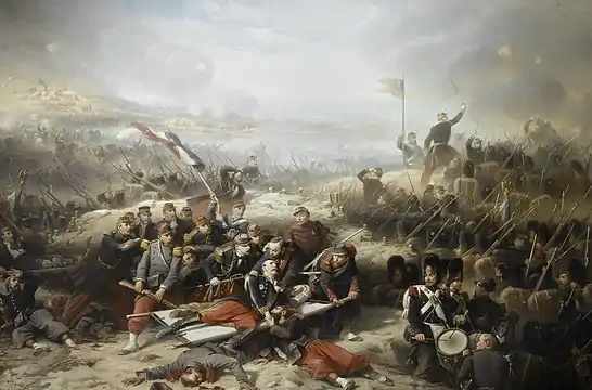Le général Bosquet blessé lors de l'assaut sur la tour Malakoff le 8 septembre 1855.