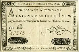 Assignat de 5 livres.