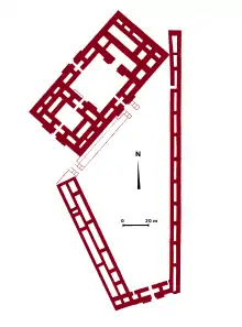 Plan du temple d'Assur à Assur, à gauche sous le règne de Samsi-Addu, début XVIIIe siècle av. J.-C.