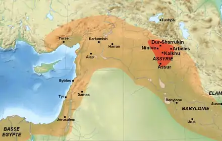 Empire assyrien à son extension maximale (668-627)