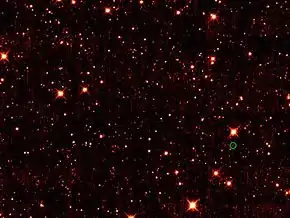 2010 TK7, astéroïde troyen de la Terre, a = 1,00 ua, D ~ 300 m (télescope spatial WISE, 2010).