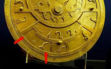 Zuhr et asr sur un astrolabe persan.