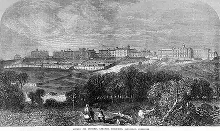 Illustration de l'asile de Broadmoor en 1867.