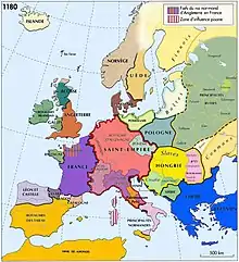 La mise en place de l'Europe médiévale en 1180.