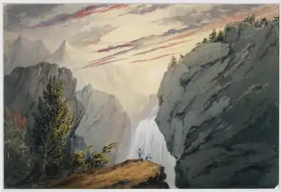 At the Waterfall, circa 1850 watercolor