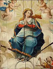 Détail de l' Assomption de la Vierge , son panneau le plus connu, dans l'église de São Francisco de Ouro Preto