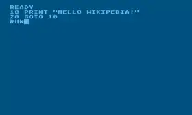 Capture d'écran d'un programme écrit en :Atari Basic (en), l'un des nombreux dialectes du Basic.