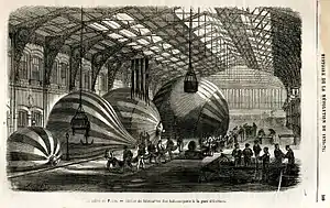 Pendant le siège de Paris, atelier de fabrication des ballons montés à la gare d'Orléans