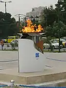 Flamme olympique 2004 et Parthénon.