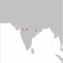 Carte de l'Asie du Sud avec quelques points gris et rouges