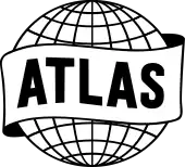 logo d'Atlas : un bandeau marqué Atlas au-dessus d'un cercle représentant la Terre avec les longitudes et latitudes