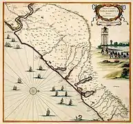Carte de Pernambouc Sud datant d'entre 1630 et 1654. Atlas van der Hagen (nl), Bibliothèque royale (Pays-Bas).
