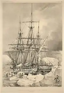 L'Astrolabe en 1838 dans les glaces de l'Antarctique.