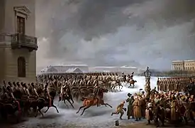 Georg Wilhelm Timm - Attaque du carré des décembristes par le régiment des gardes à cheval le 14 décembre 1825